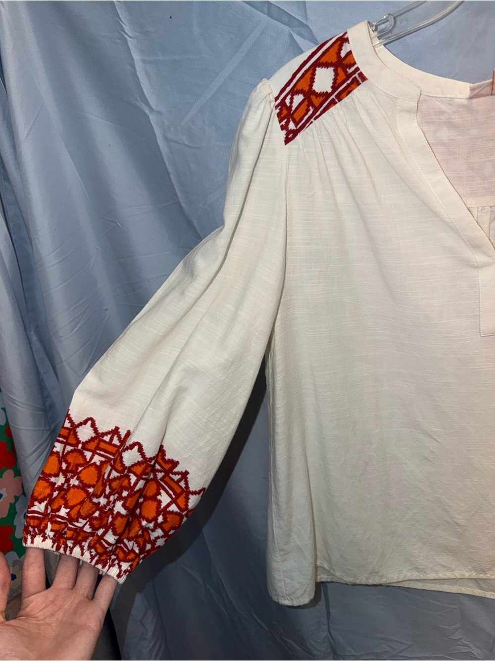 Knox Rose Cream Peasant Blouse with Orange Embroidery - Picture 3 of 4